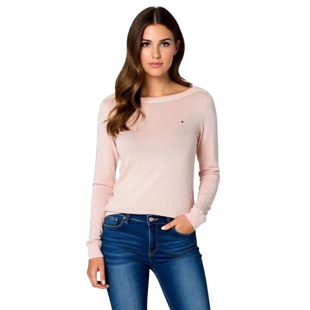 Tommy Hilfiger Womens Boat Neck Long Sleeve Sweater Light Pink Size S NEW
